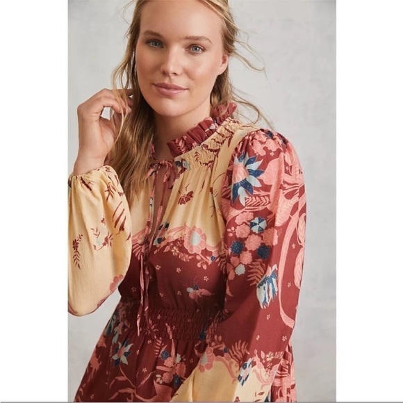 Othilia Carmela Maxi Dress Anthropologie Elastic Waist Long Sleeve Pockets L NWT - Picture 13 of 16